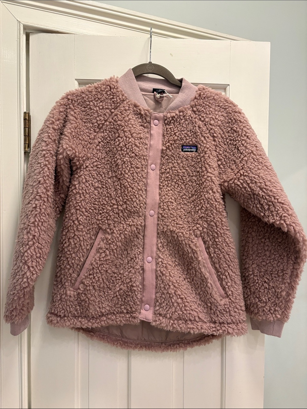 Patagonia Kids Blush Pink Sherpa Snap-Front Bomber Jacket
